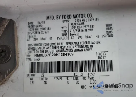 2019 Ford Transit Connect Xl из США, поврежденный, VIN NM0LS7E20K1384169